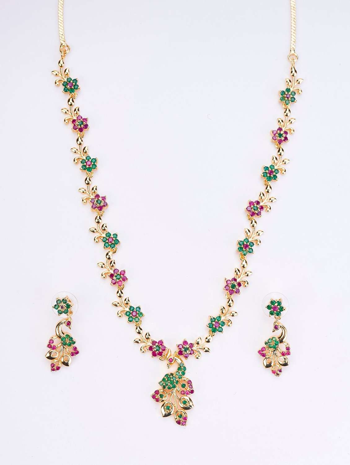 women stone studded necklace and earring set - 22278018 -  Standard Image - 1