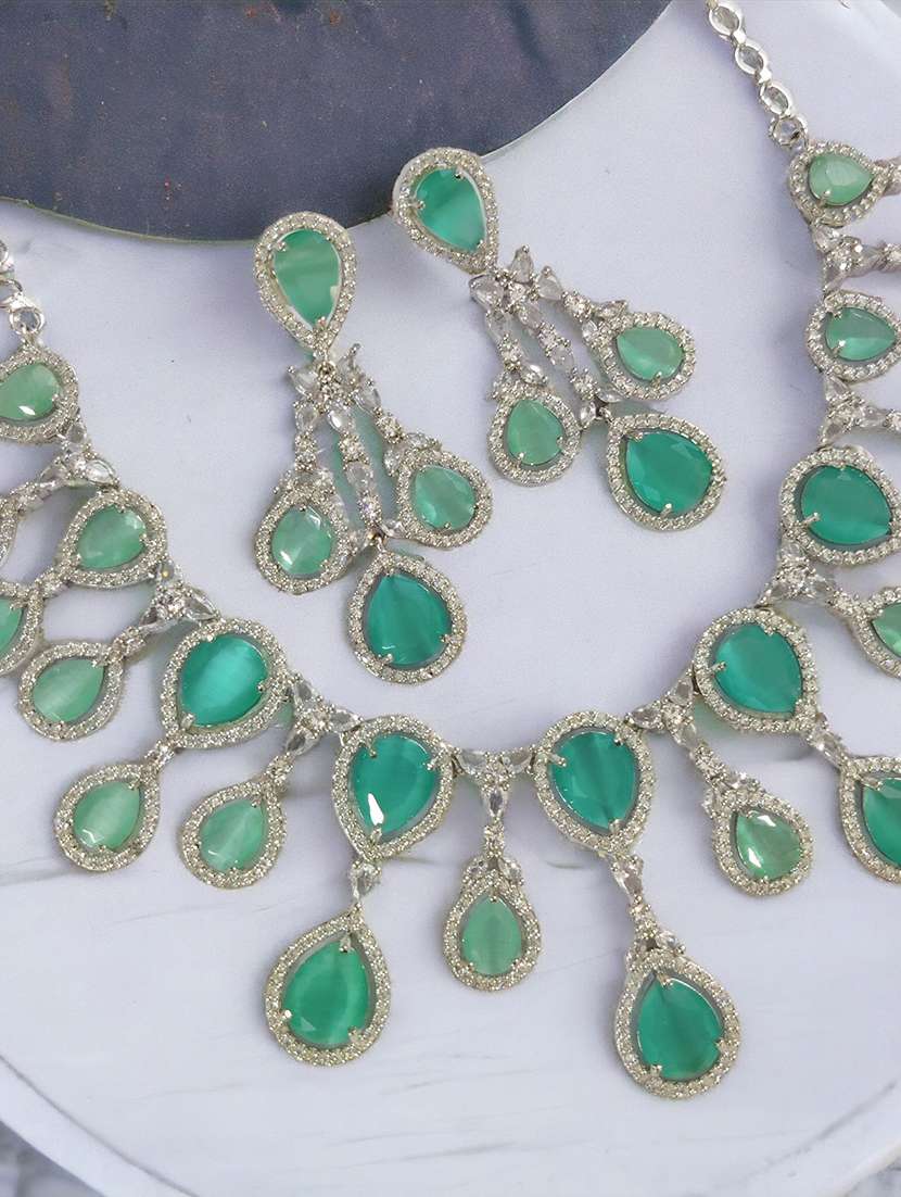women stone studded necklace and earring set - 22278023 -  Standard Image - 1