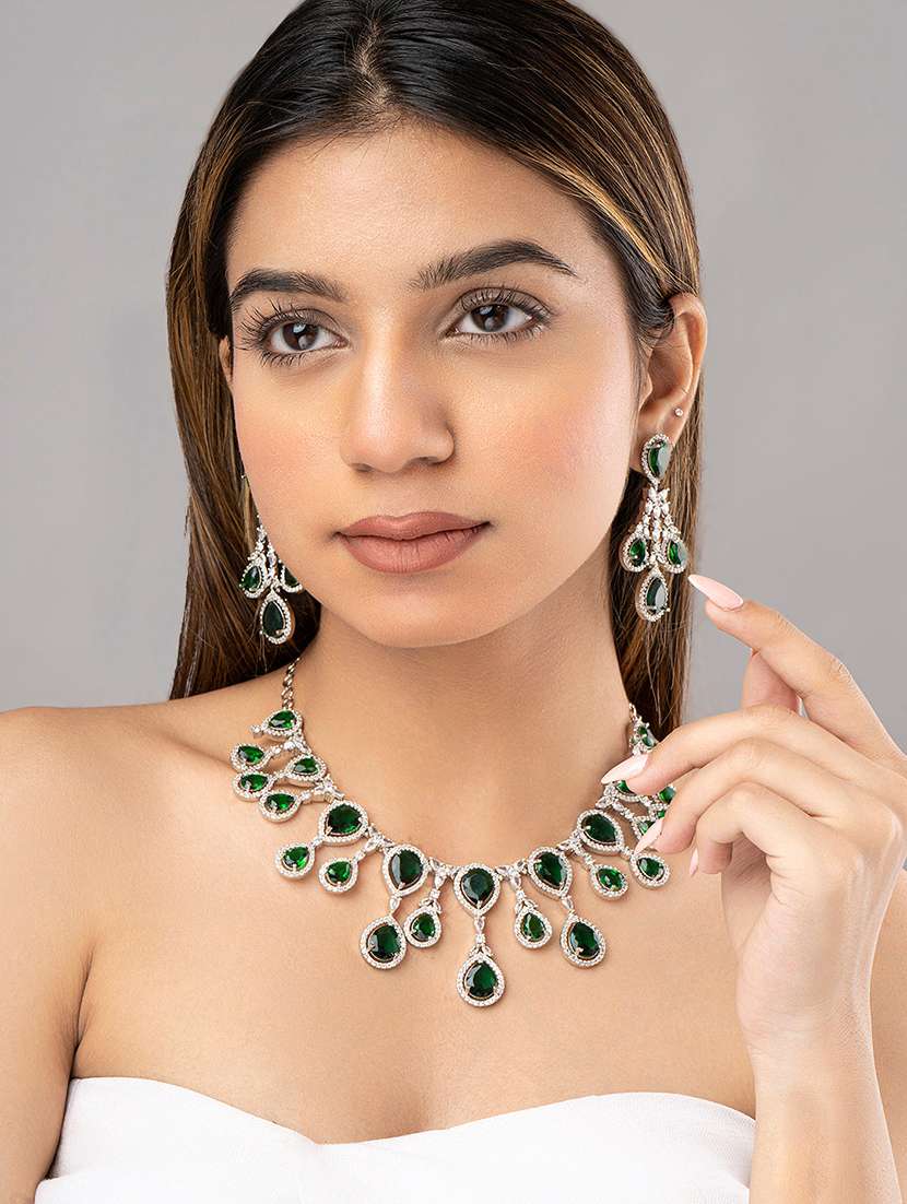 women stone studded necklace and earring set - 22278024 -  Standard Image - 1