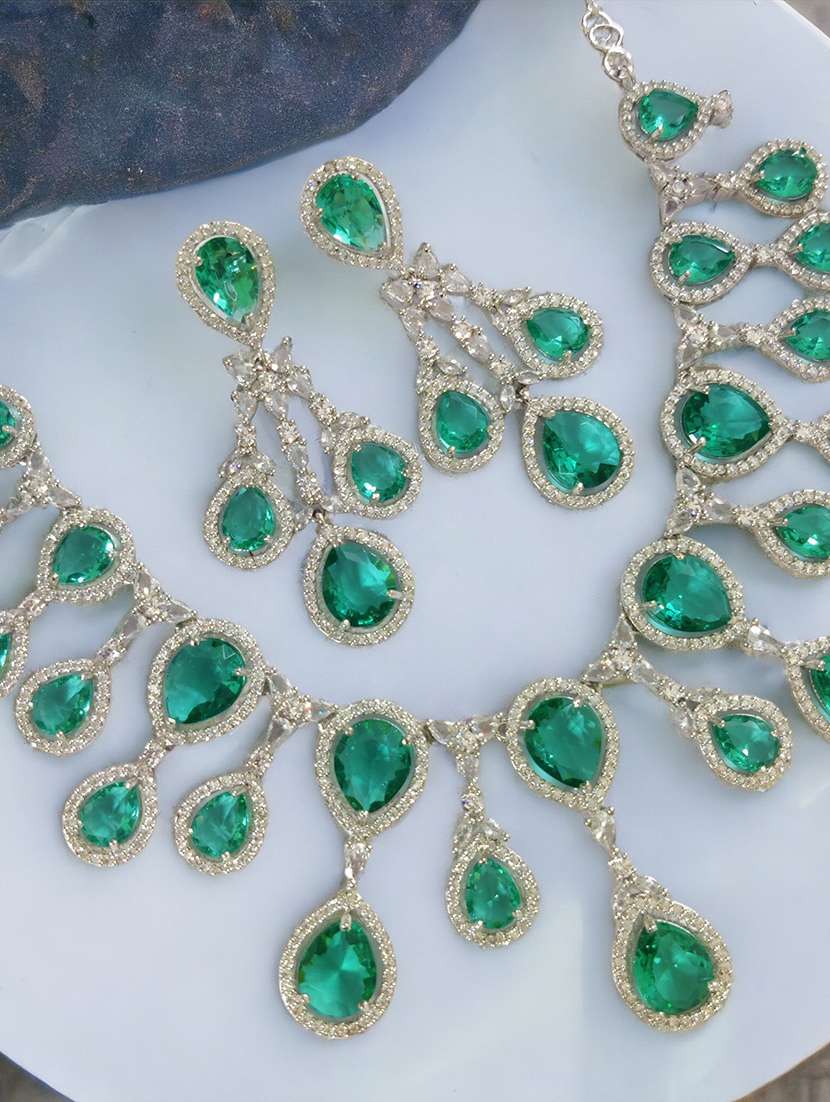 women stone studded necklace and earring set - 22278026 -  Standard Image - 1