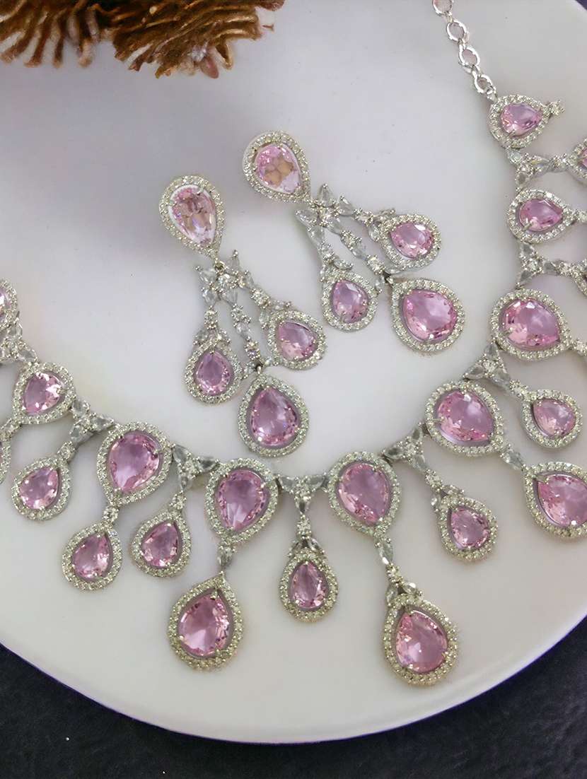 women stone studded necklace and earring set - 22278027 -  Standard Image - 1