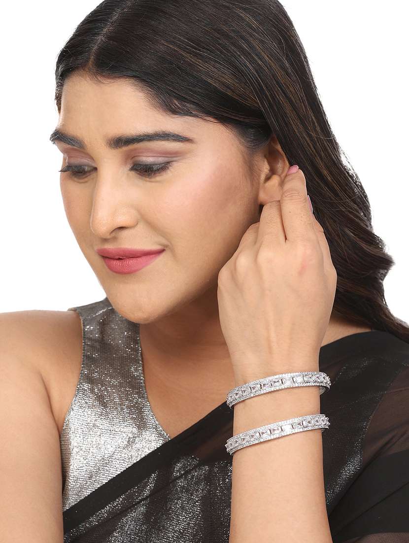 crystal cubic zirconia rhodium bangles (pack of 2) - 22278060 -  Standard Image - 1