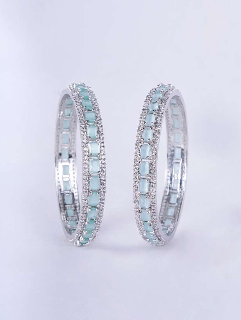 crystal cubic zirconia rhodium bangles (pack of 2) - 22278061 -  Standard Image - 1