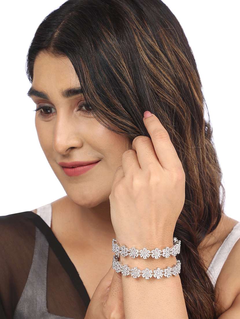 Crystal Cubic Zirconia Rhodium Bangles (pack Of 2) - 22278063 -  Standard Image - 1