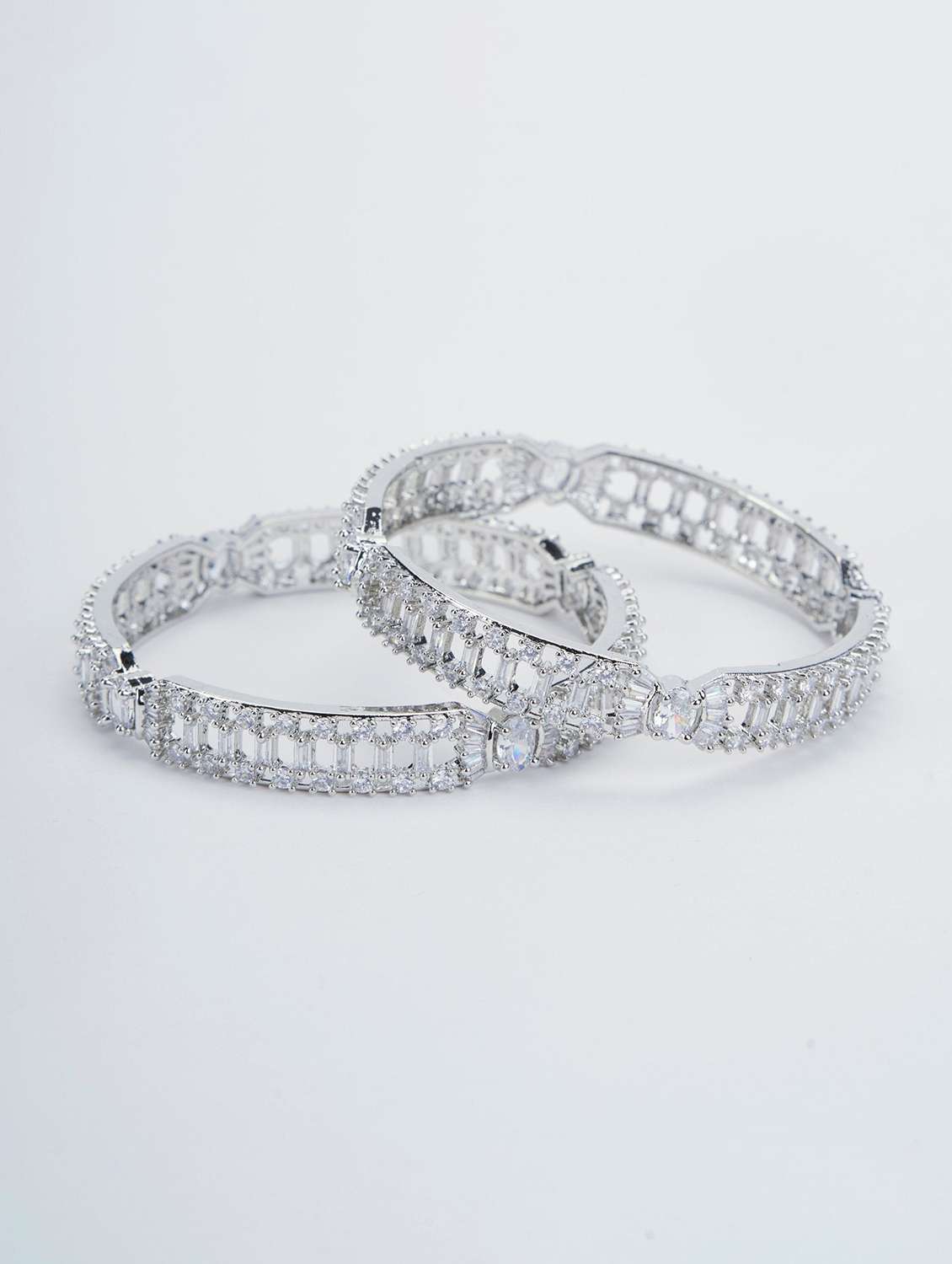 pure elegance rhodium bangles set (pack of 2) - 22278211 -  Standard Image - 1
