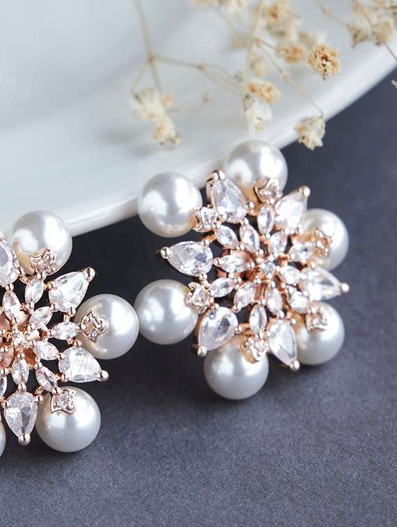 elegant beauty white pearl rose gold plated studs - 22278247 -  Standard Image - 1
