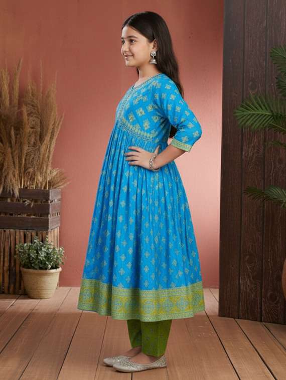 girls printed three quarter sleeve kurta - 22278319 -  Standard Image - 1