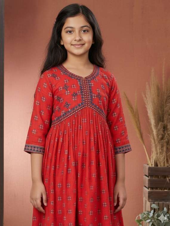 girls printed three quarter sleeve kurta - 22278320 -  Standard Image - 1