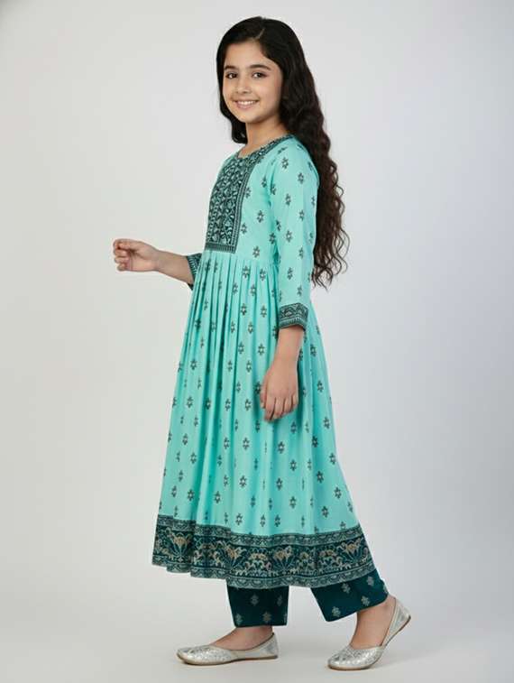 girls printed three quarter sleeve kurta - 22278321 -  Standard Image - 1