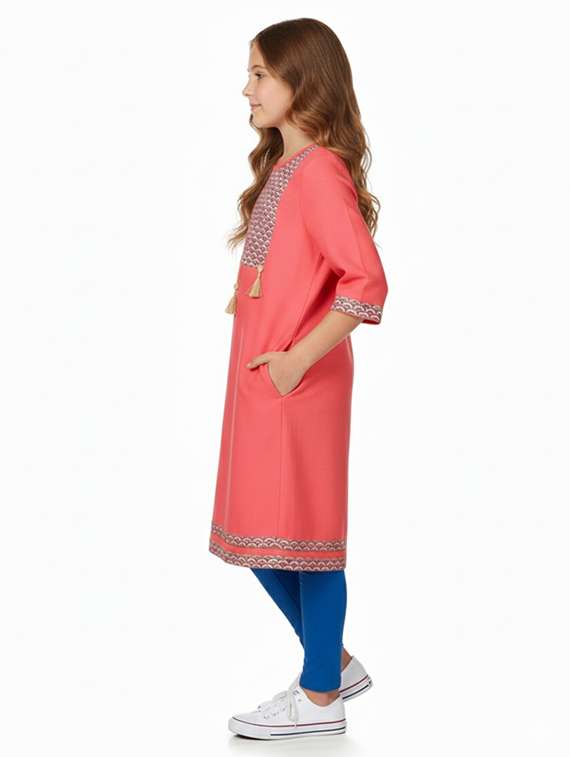 girls printed three quarter sleeve straight kurta - 22278324 -  Standard Image - 1