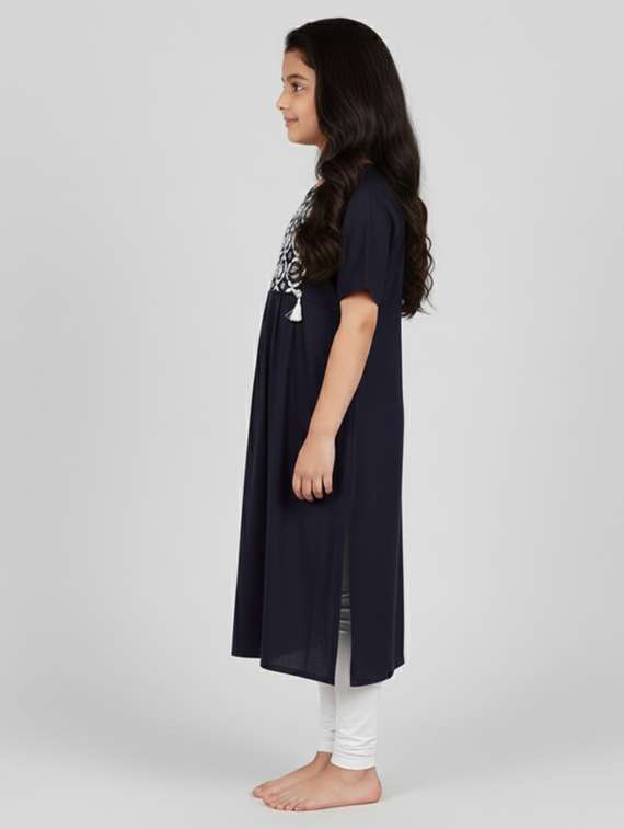 women embroidered short sleeve a-line kurta - 22278329 -  Standard Image - 1