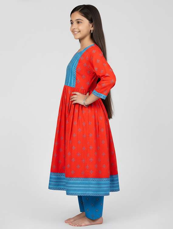 girls printed three quarter sleeve kurta - 22278355 -  Standard Image - 1