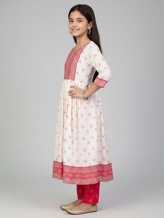 girls printed three quarter sleeve kurta - 22278356 -  Standard Image - 1