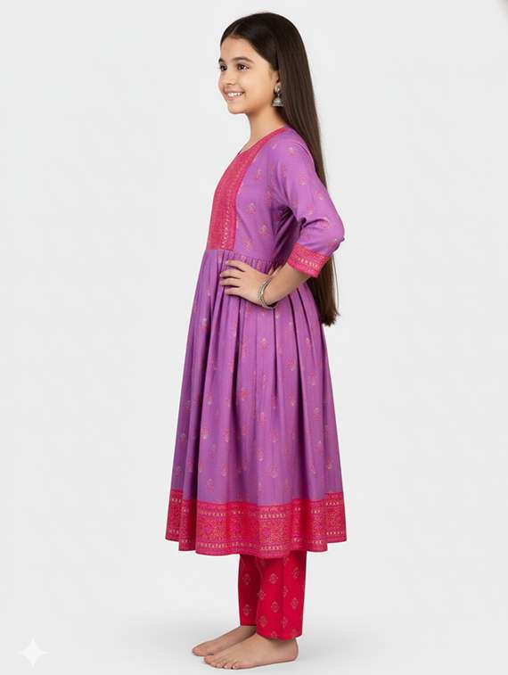 girls printed three quarter sleeve kurta - 22278357 -  Standard Image - 1