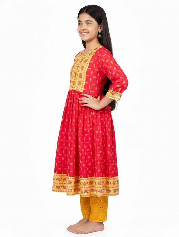 girls printed three quarter sleeve kurta - 22278359 -  Standard Image - 1