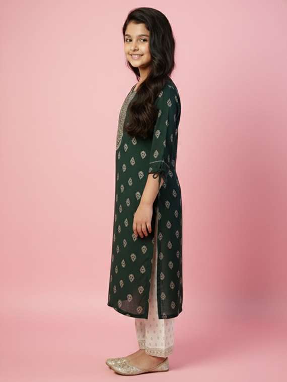 girls printed three quarter sleeve kurta - 22278366 -  Standard Image - 1