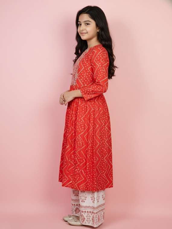 girls printed three quarter sleeve kurta - 22278369 -  Standard Image - 1