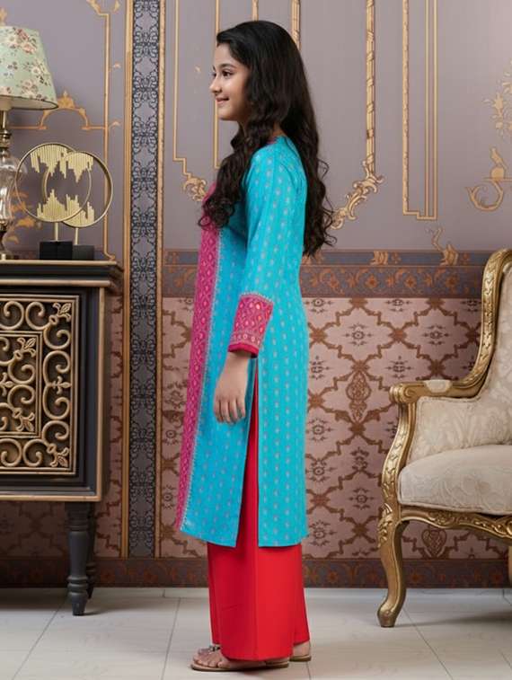 girls printed bell sleeve straight kurta - 22278376 -  Standard Image - 1