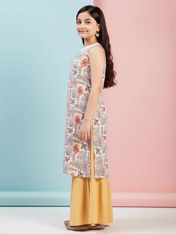girls printed sleeveless straight kurta - 22278385 -  Standard Image - 1