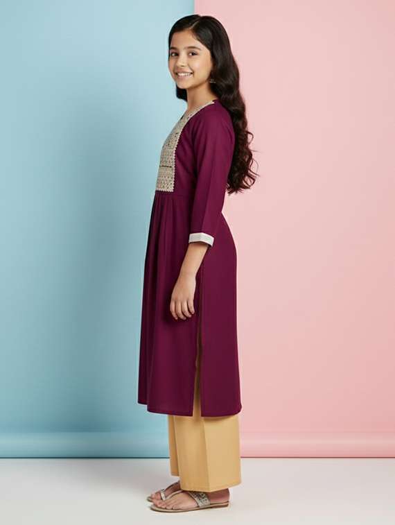 girls three quarter sleeve a-line kurta - 22278388 -  Standard Image - 1