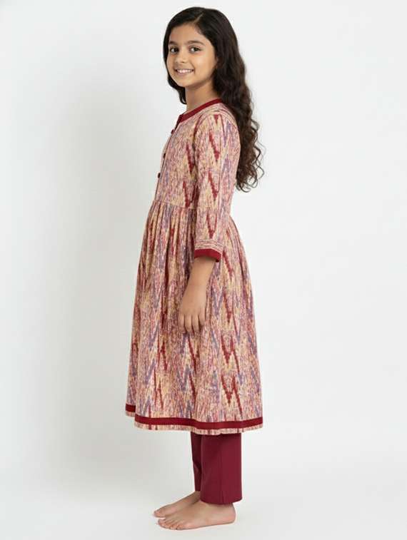 girls three quarter sleeve flared kurta - 22278393 -  Standard Image - 1