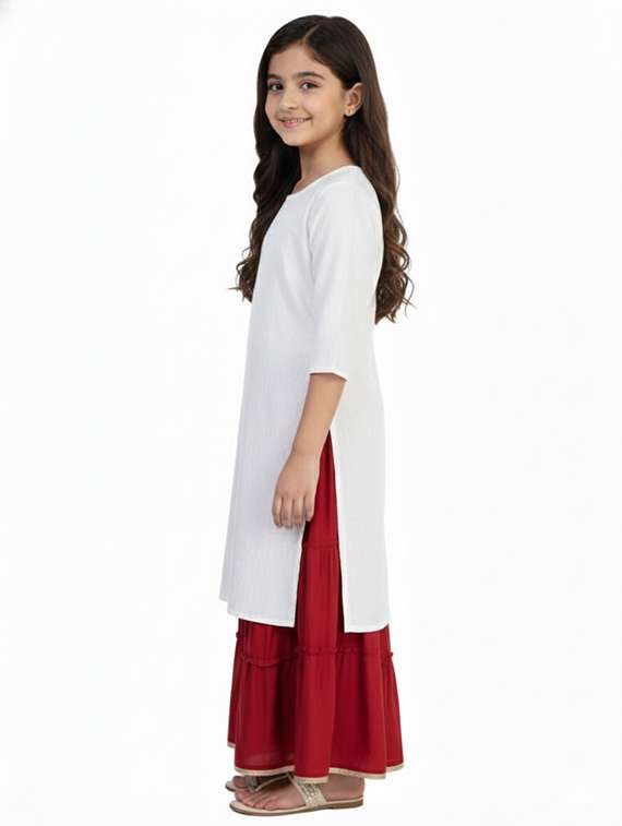 girls three quarter sleeve straight kurta - 22278395 -  Standard Image - 1