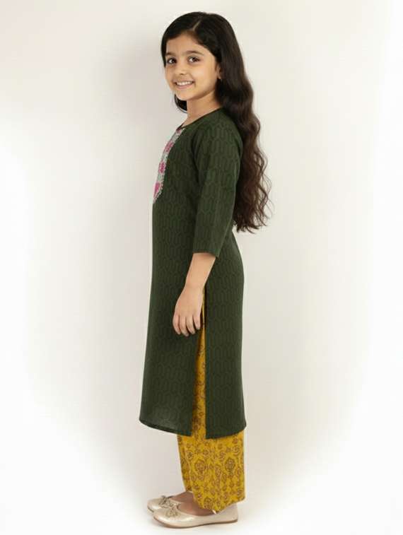 girls self design three quarter sleeve kurta - 22278403 -  Standard Image - 1