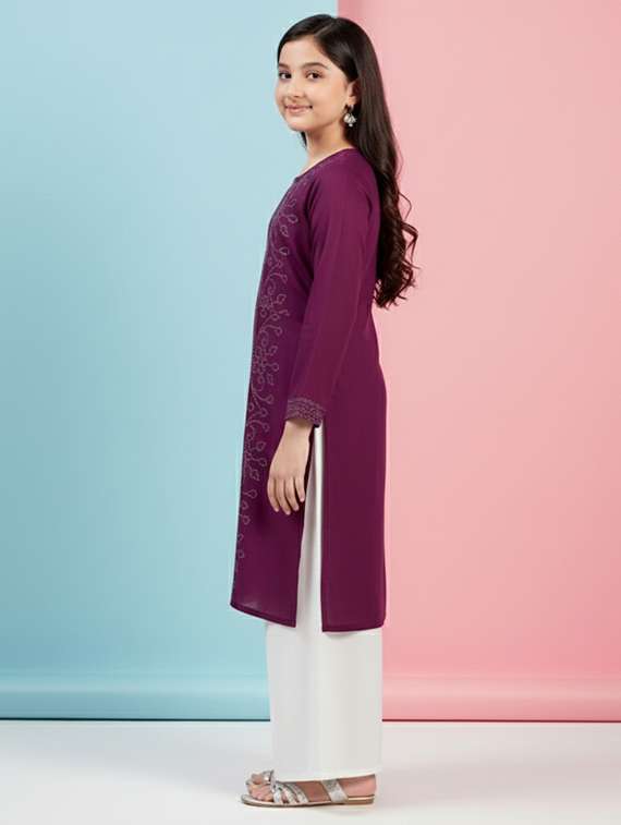 girls three quarter sleeve straight kurta - 22278411 -  Standard Image - 1