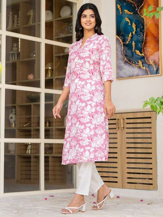 women printed three quarter sleeve straight kurta - 22278428 -  Standard Image - 1