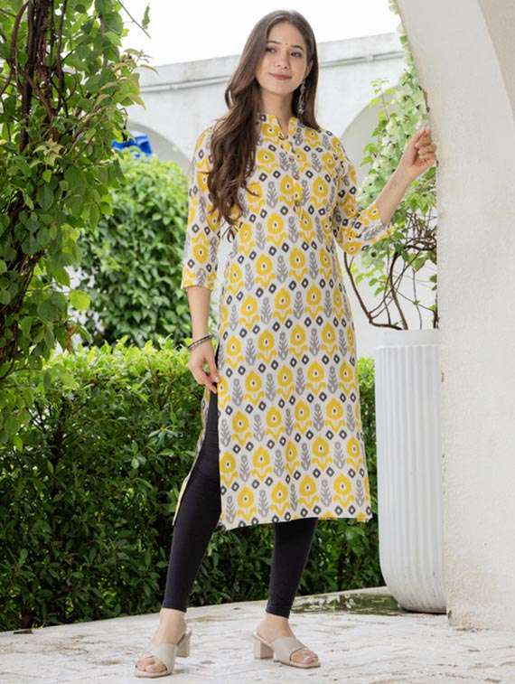 women printed three quarter sleeve straight kurta - 22278429 -  Standard Image - 1