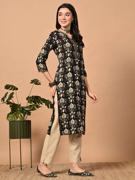 women printed three quarter sleeve straight kurta - 22278430 -  Standard Image - 1