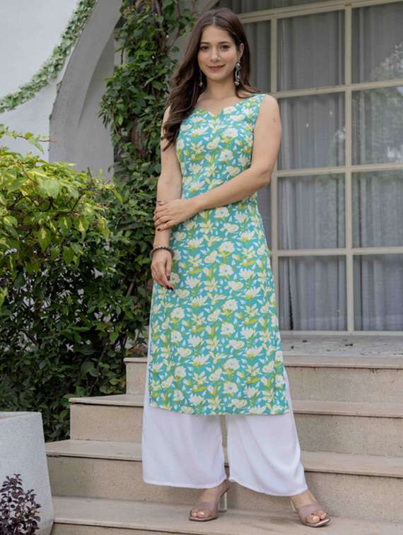 women printed sleeveless straight kurta - 22278431 -  Standard Image - 1