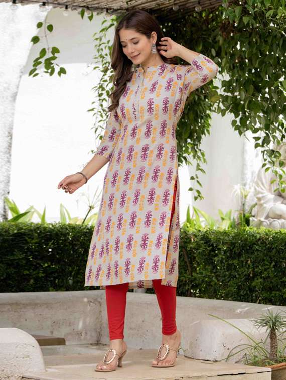 women printed three quarter sleeve straight kurta - 22278433 -  Standard Image - 1