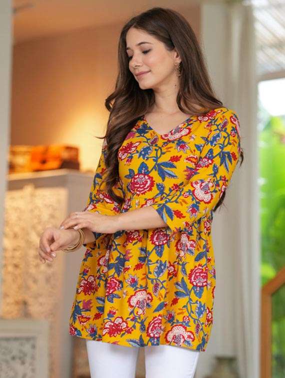 women floral printed three quarter sleeve a-line kurti - 22278435 -  Standard Image - 1