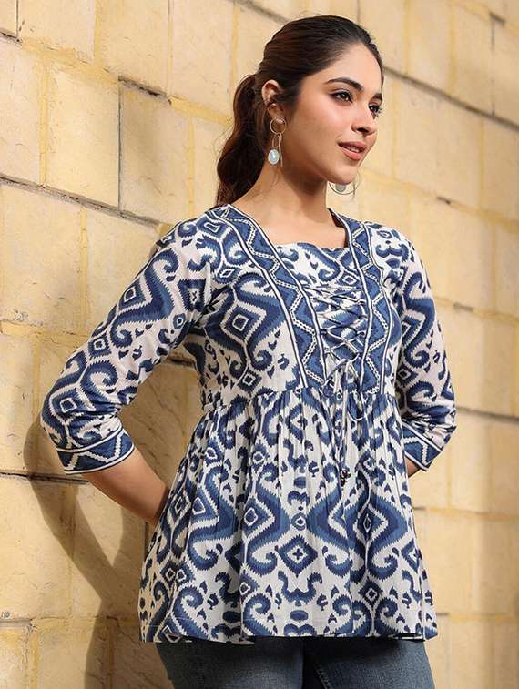 women printed three quarter sleeve ethnic top - 22278436 -  Standard Image - 1