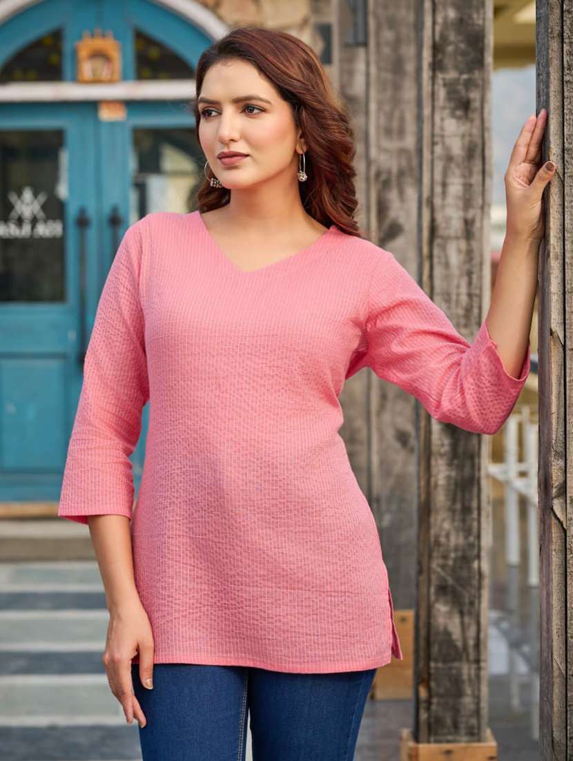 women self design three quarter sleeve straight kurti - 22278437 -  Standard Image - 1