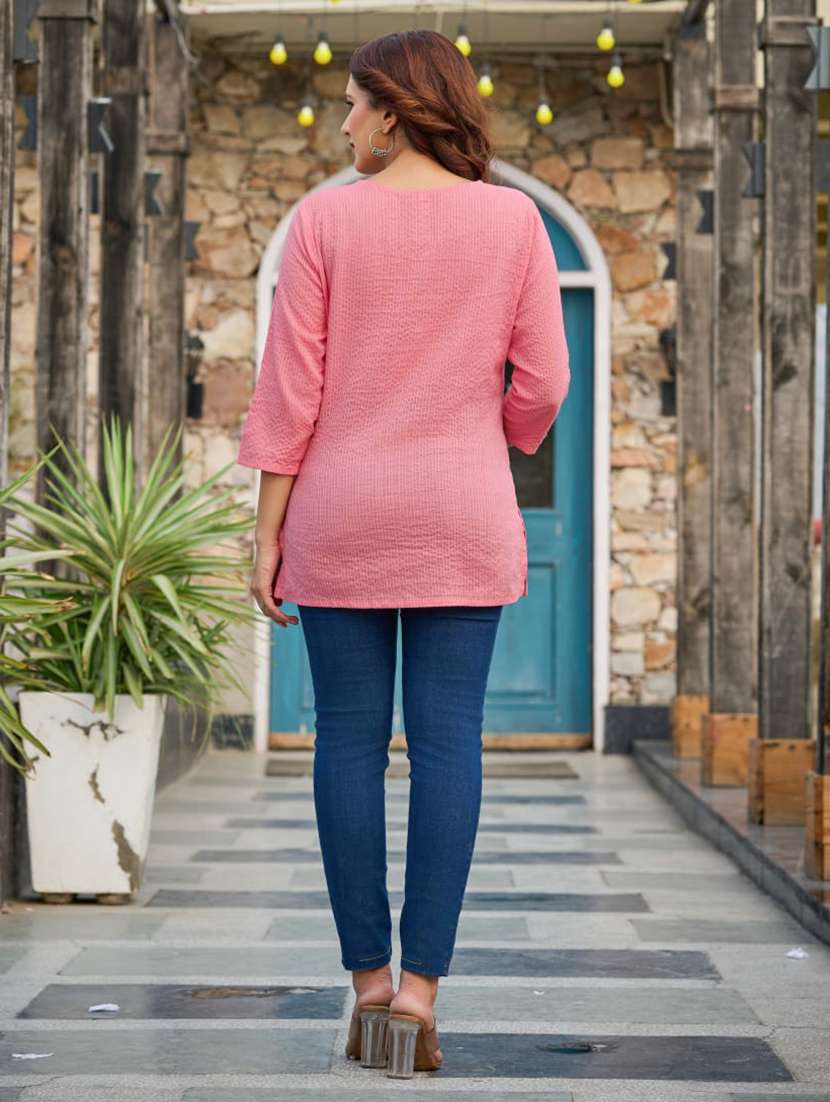 women self design three quarter sleeve straight kurti - 22278437 -  Standard Image - 4