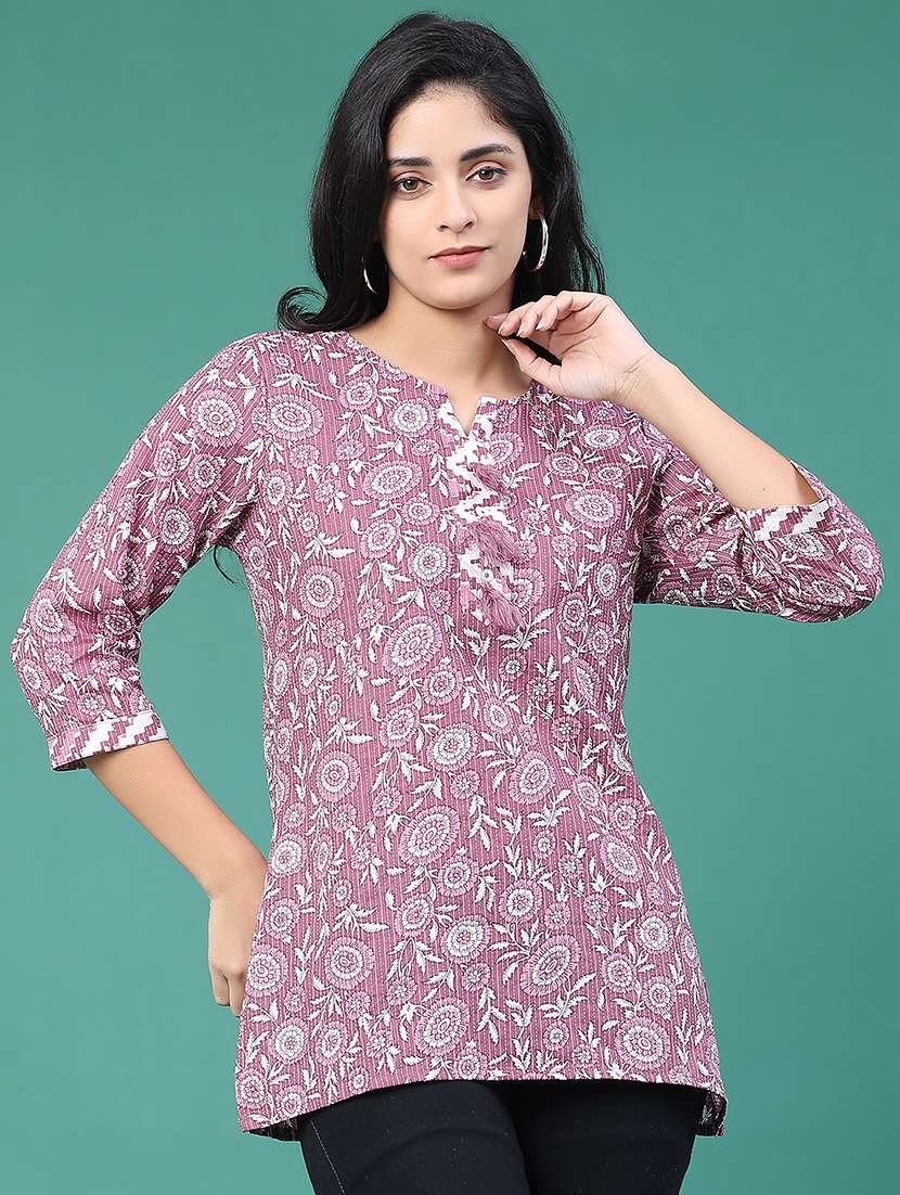 women floral three quarter sleeve straight kurti - 22278502 -  Standard Image - 1