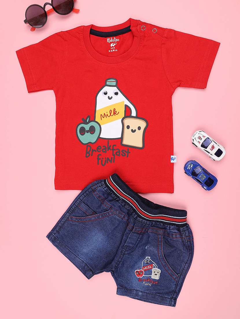 boys printed round neck t-shirt and shorts set - 22278527 -  Standard Image - 1