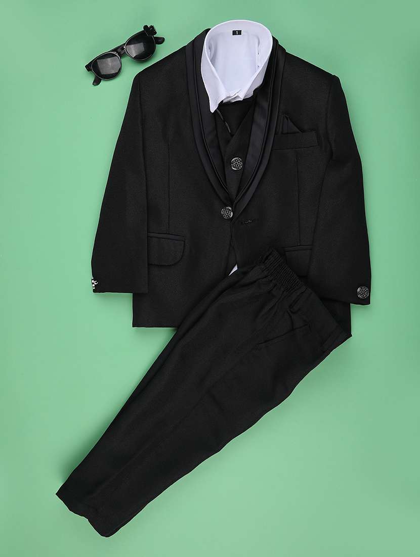 boys solid blazer and trouser with shirt set