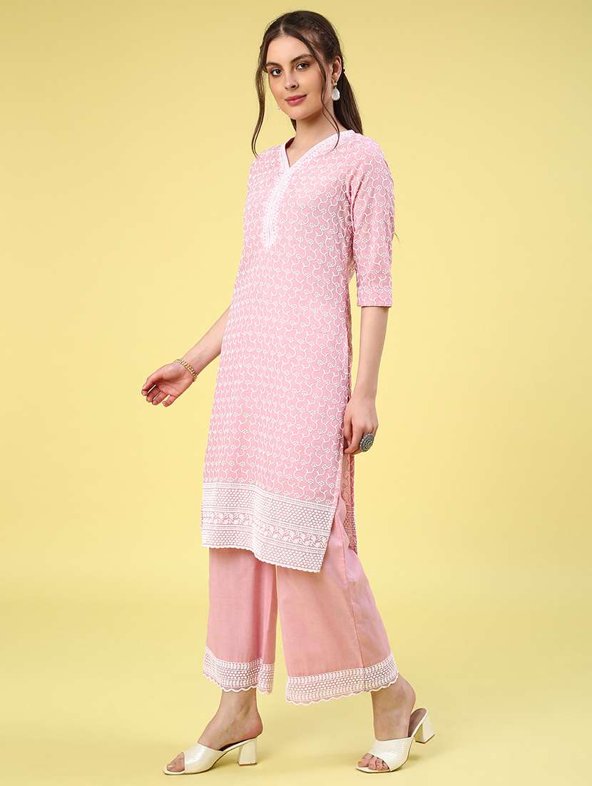 Pink Cotton Straight Kurta - 22278558 -  Standard Image - 4