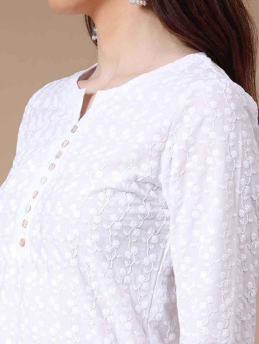 white cotton straight kurta - 22278559 -  Standard Image - 1