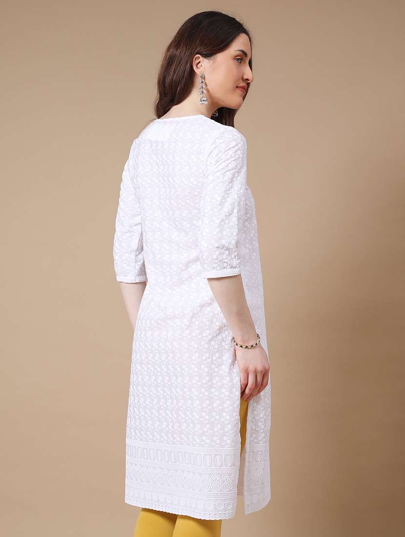 white cotton straight kurta - 22278559 -  Standard Image - 4