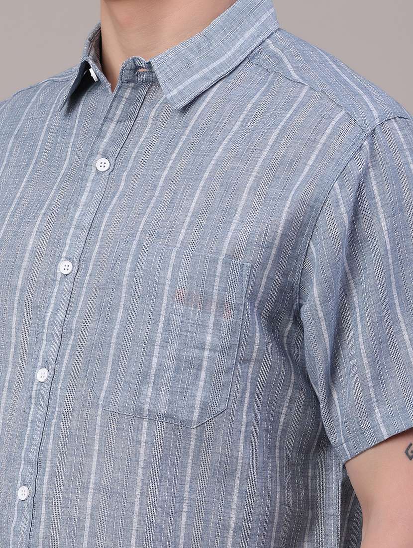 men striped short sleeve regular fit casual shirt - 22278756 -  Standard Image - 1