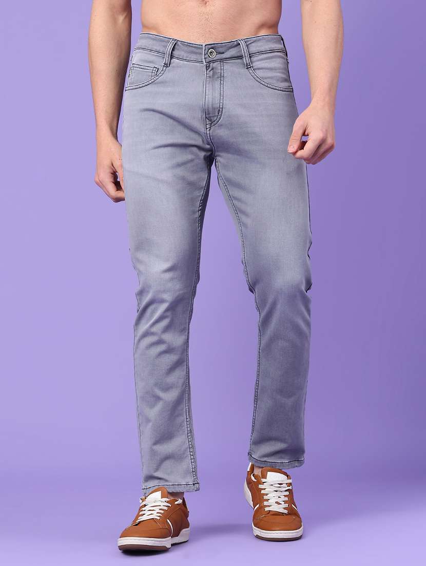 men washed mid rise full length jeans
