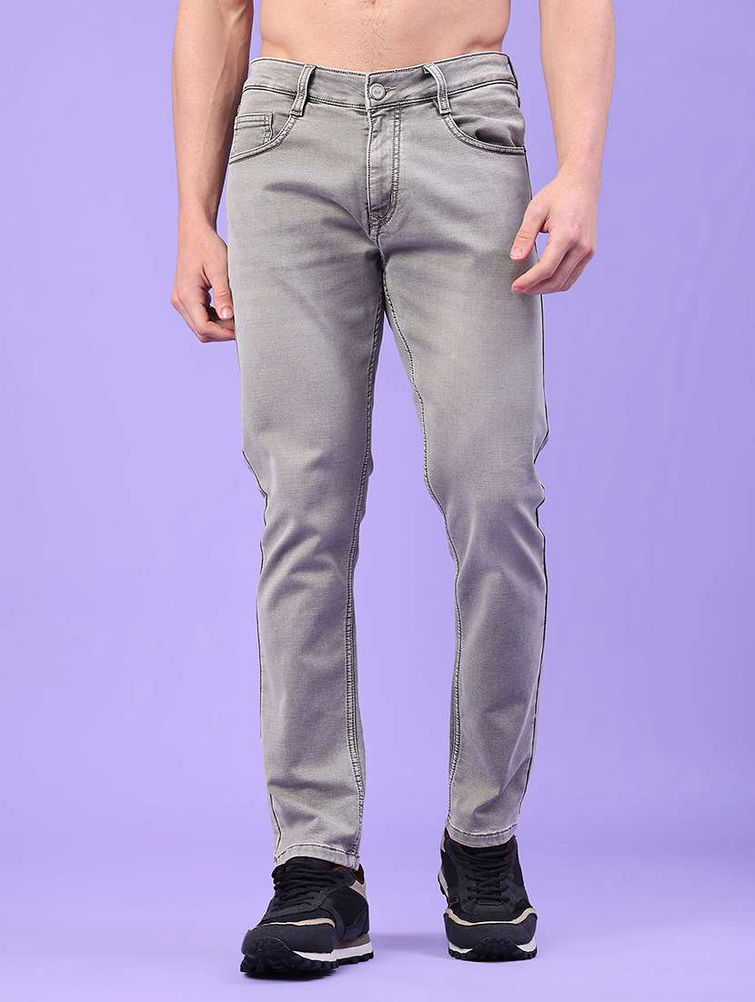 men washed mid rise full length jeans