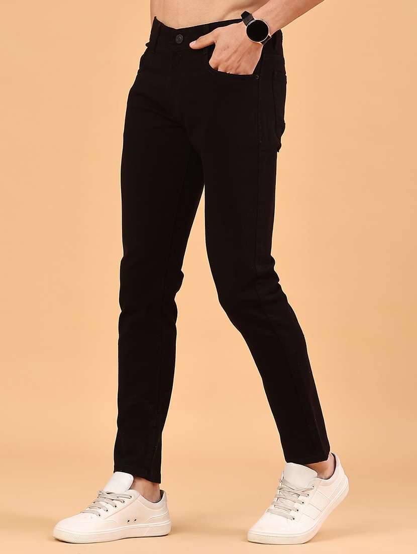 men plain mid rise full length slim fit jeans