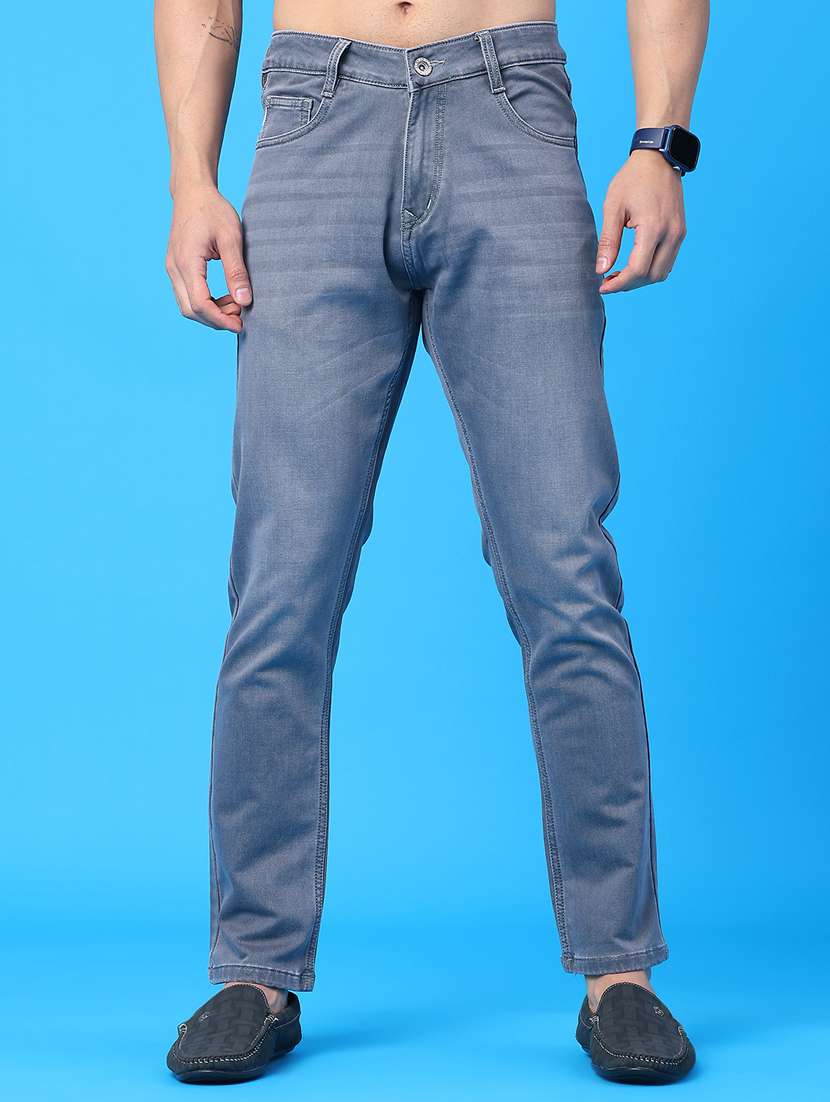 men washed mid rise full length jeans
