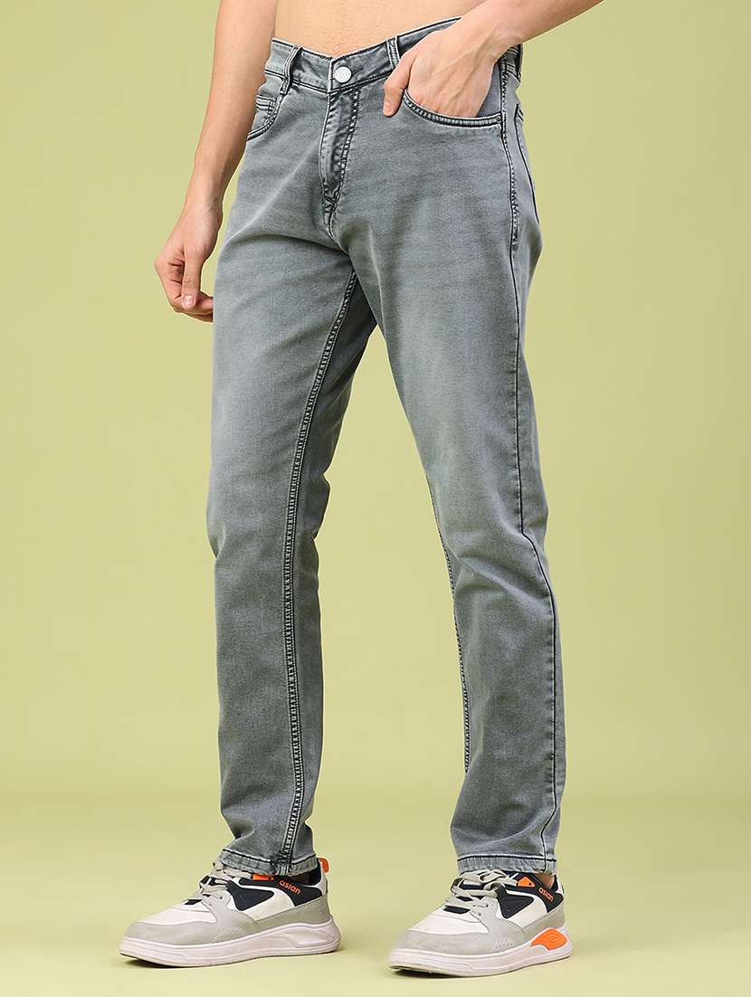men washed mid rise full length straight fit jeans