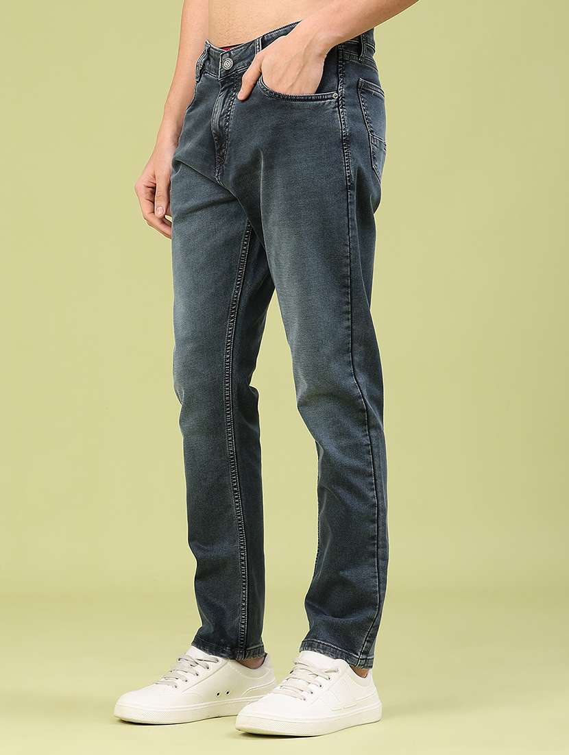 men washed mid rise full length straight fit jeans